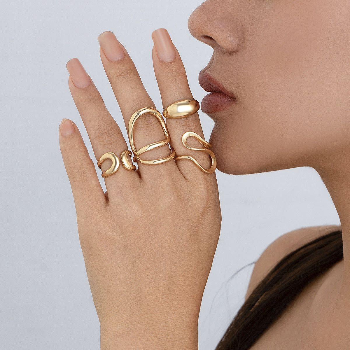 Minimally irregular lava open smooth ring set, niche hollow arc-shaped design ring