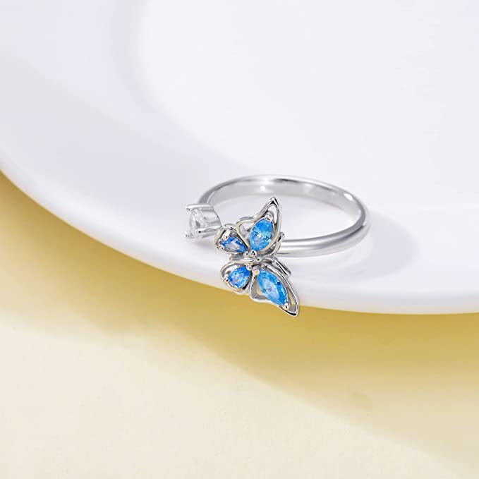 European and American new rotatable butterfly opening ring for women, Japanese and Korean versions, cool and niche, minimalist Instagram style jewelry ring