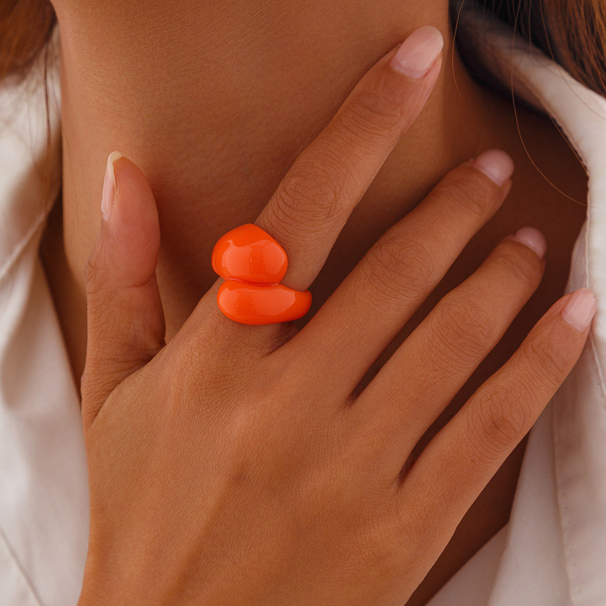 Irregular double droplet plastic ring, fashionable geometric multi-color closed ring