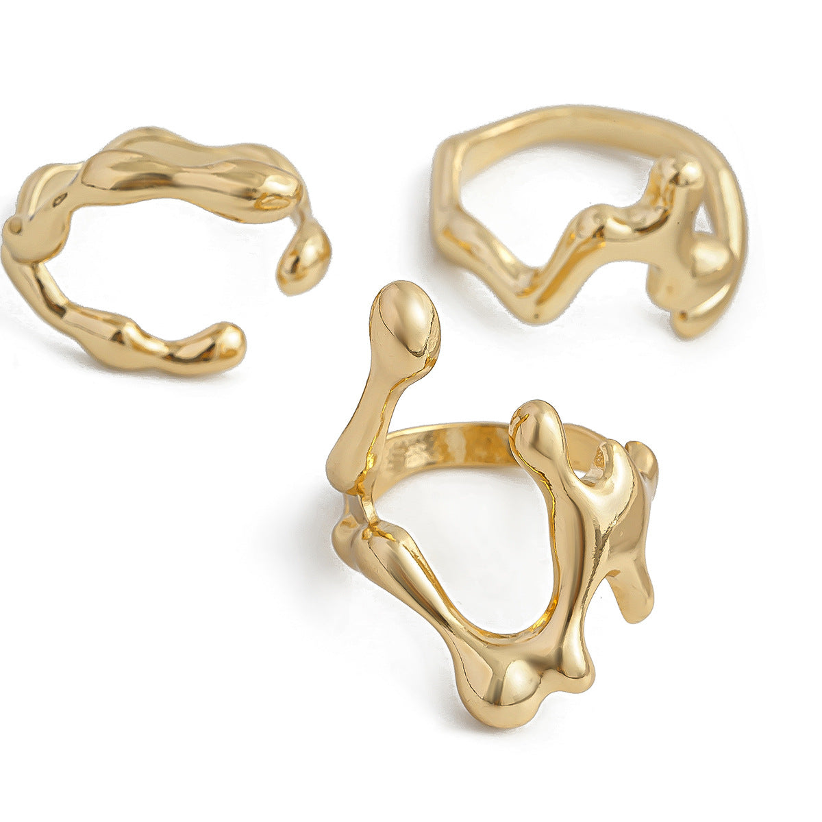 Minimally irregular lava open smooth ring set, niche hollow arc-shaped design ring