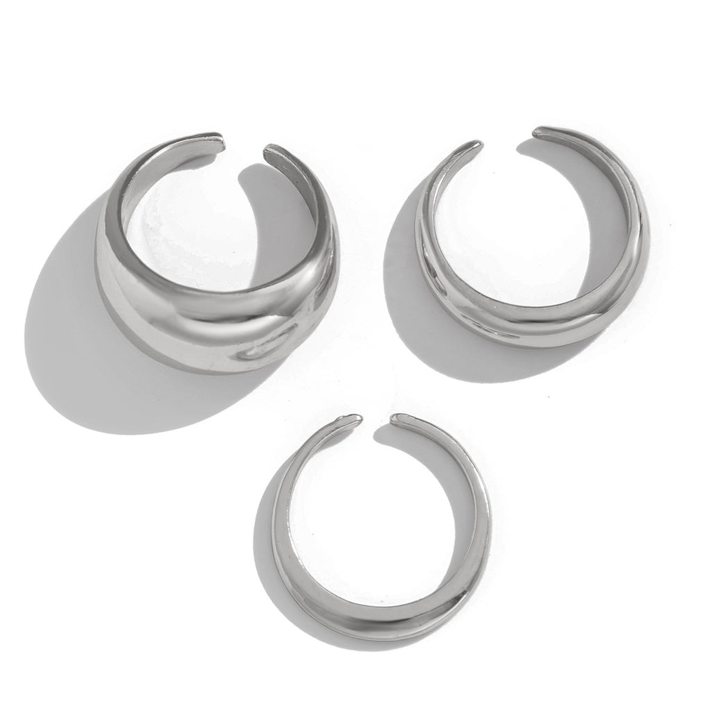Fashion irregular alloy ring 3-piece set with smooth geometric opening ring set
