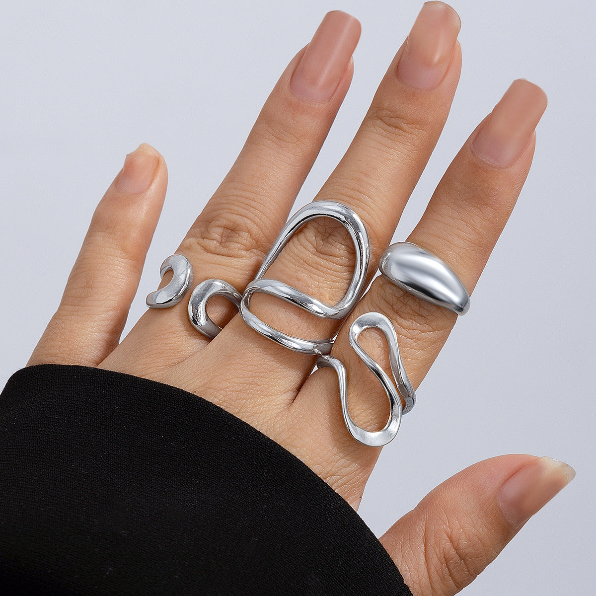 Minimally irregular lava open smooth ring set, niche hollow arc-shaped design ring