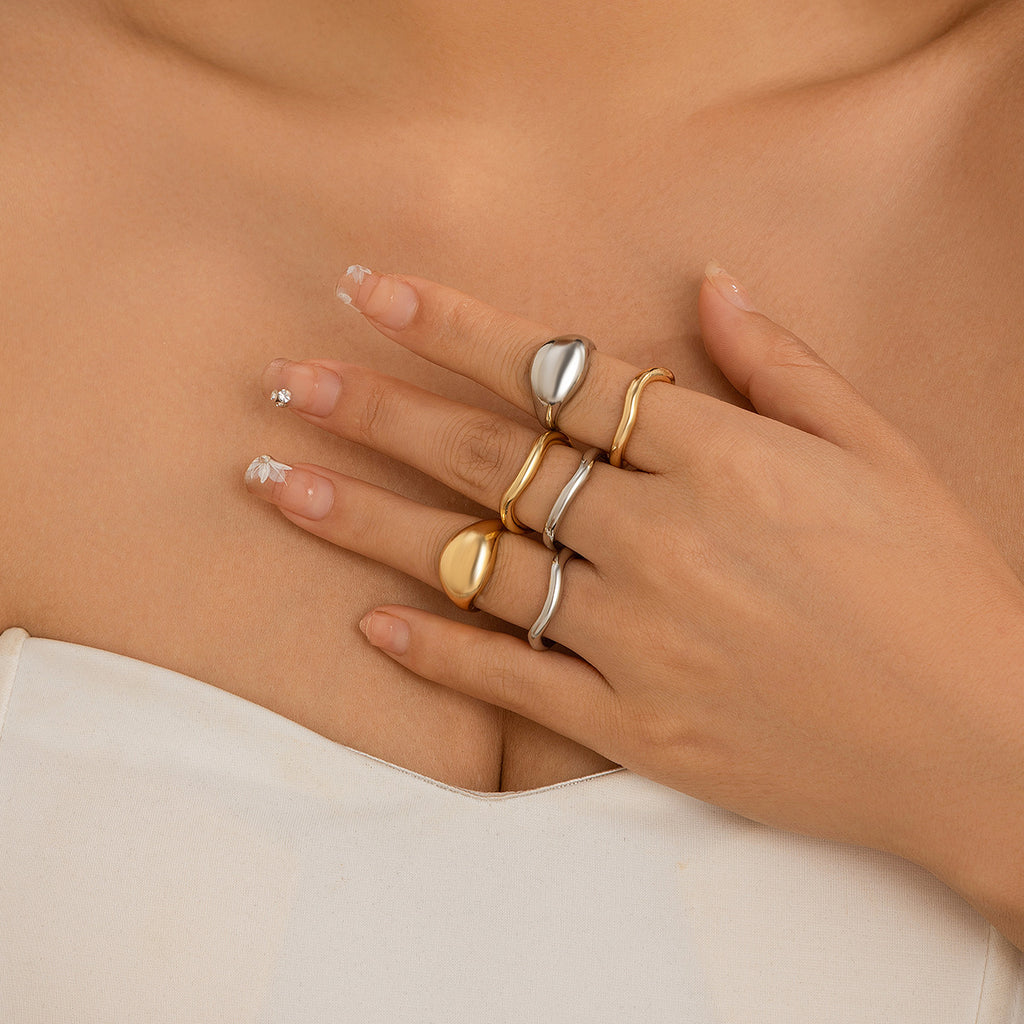 Minimally irregular lava open smooth ring set, niche hollow arc-shaped design ring