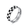Black and white checkered titanium steel tail ring ring women's square fashion commuting small fragrance accessory