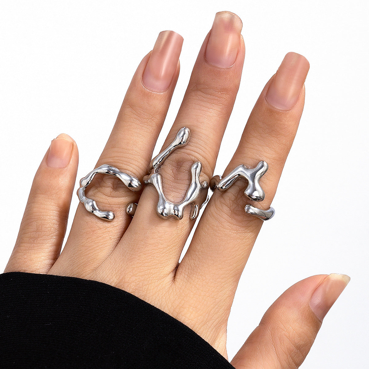 Minimally irregular lava open smooth ring set, niche hollow arc-shaped design ring