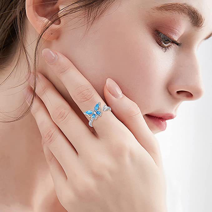 European and American new rotatable butterfly opening ring for women, Japanese and Korean versions, cool and niche, minimalist Instagram style jewelry ring
