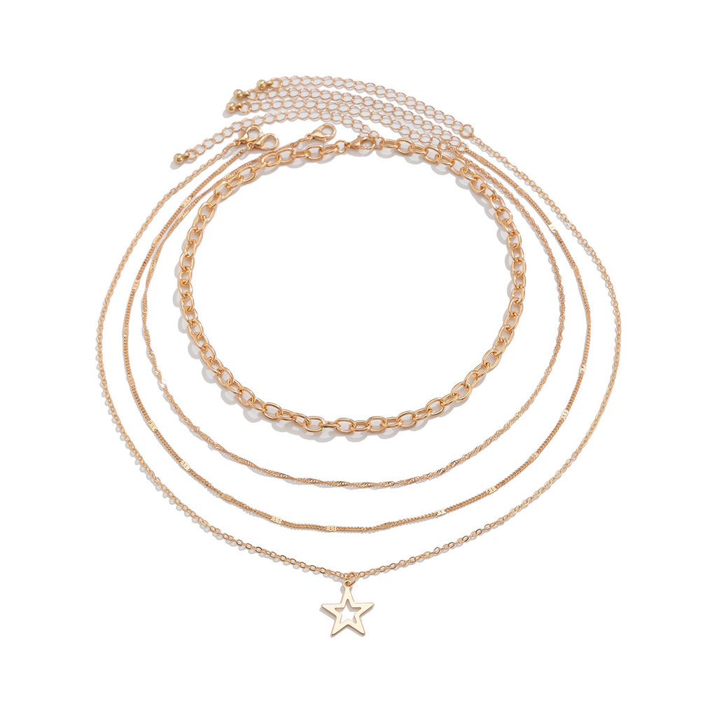 Personalized pentagram alloy collarbone chain, sweet and cool style, stacked metal necklace set