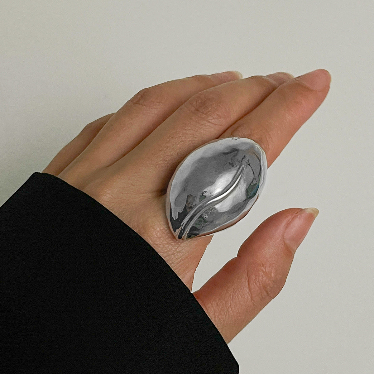 Ins Cold Wind Irregular Water Drop Open Ring Fashion Texture Flower Pearl Ring