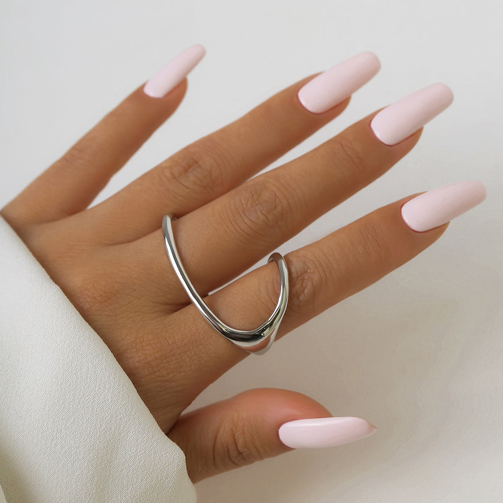 Hip hop minimalist hugging metal ring personality futuristic style geometric opening wholesale ring for women