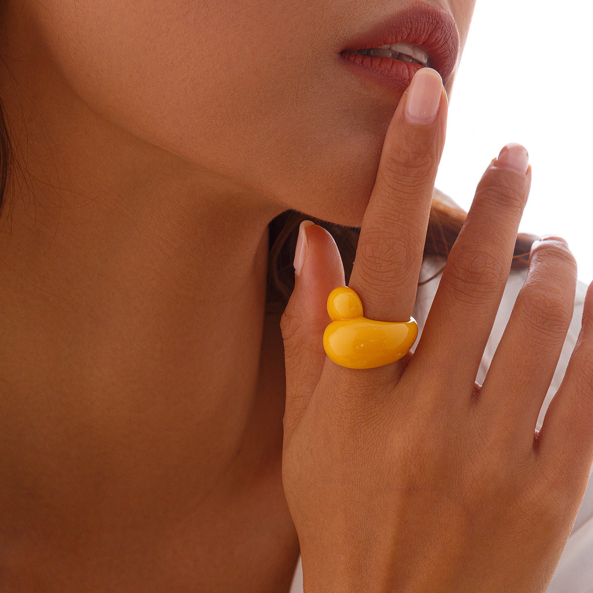 Irregular double droplet plastic ring, fashionable geometric multi-color closed ring