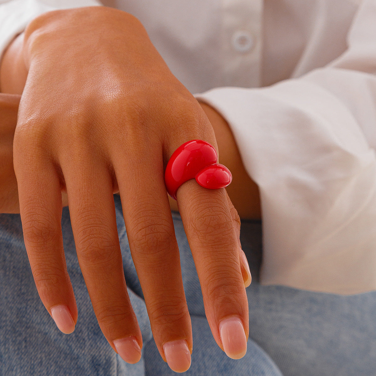Irregular double droplet plastic ring, fashionable geometric multi-color closed ring
