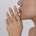 Minimally irregular lava open smooth ring set, niche hollow arc-shaped design ring