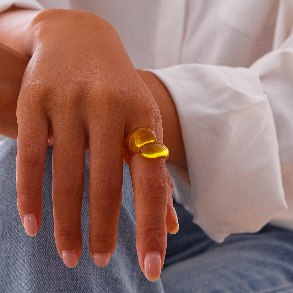Irregular double droplet plastic ring, fashionable geometric multi-color closed ring