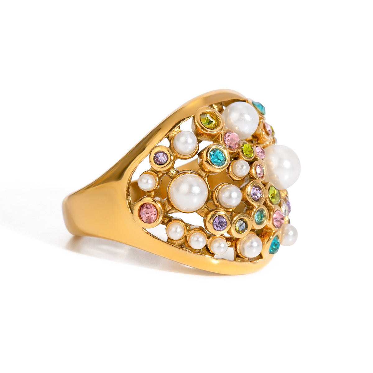 Retro fashion diamond studded pearl ring, Baroque niche design, high-end ins handmade ring