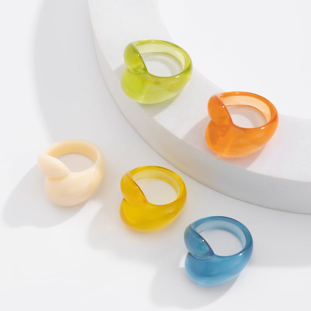 Irregular double droplet plastic ring, fashionable geometric multi-color closed ring