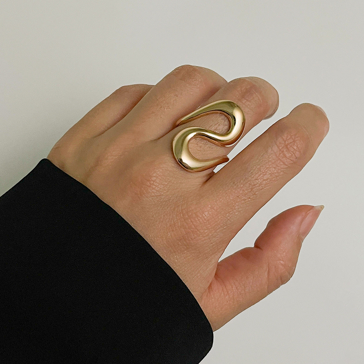 Ins Cold Wind Irregular Water Drop Open Ring Fashion Texture Flower Pearl Ring