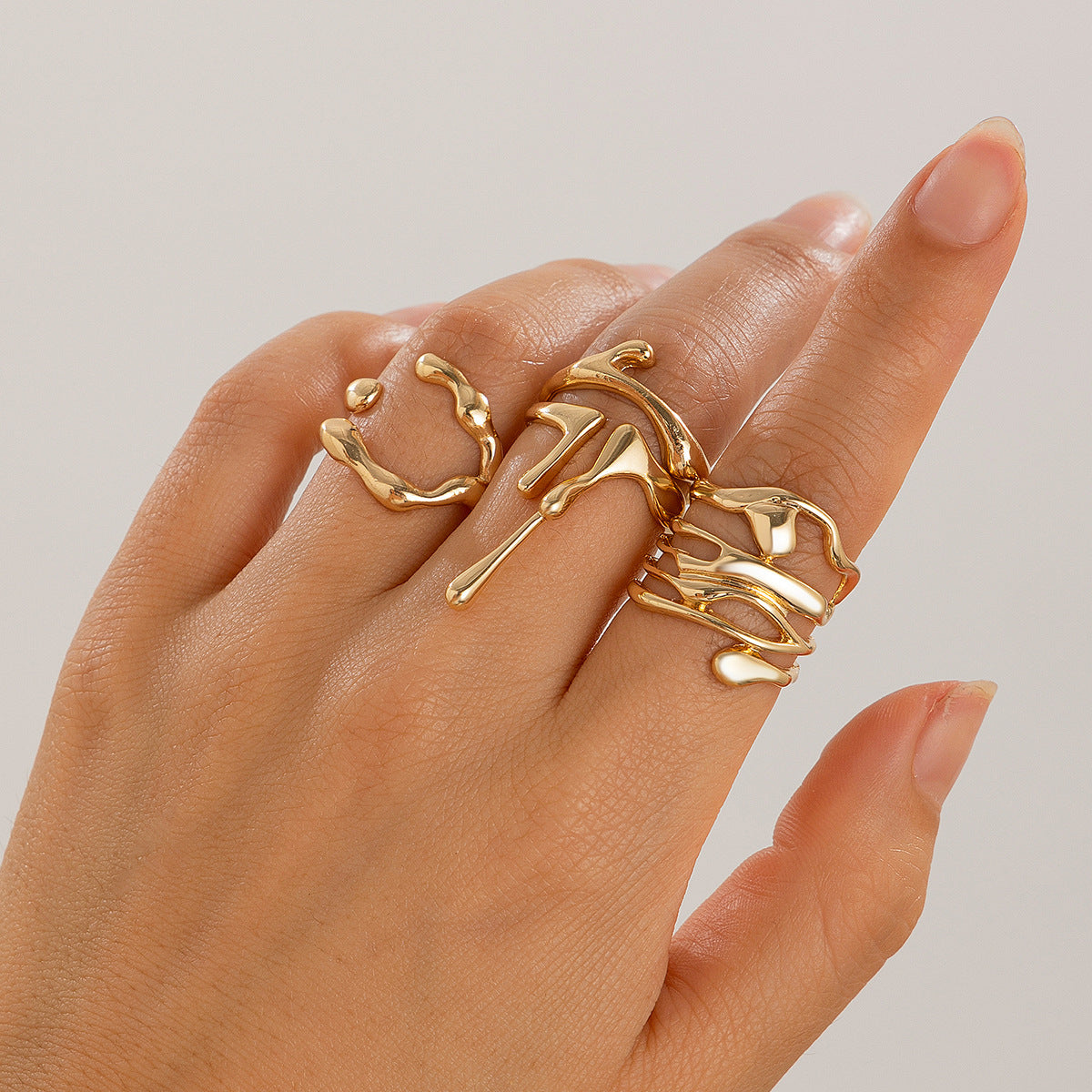 Minimally irregular lava open smooth ring set, niche hollow arc-shaped design ring