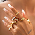 Fashionable Joint Ring Set Hip Hop Metallic Fold Set with Gemstone Rings