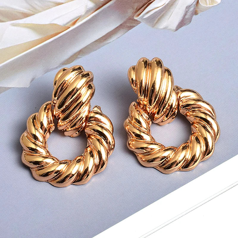 Hot Sale Gold Color Metal Drop Earrings Fine Jewelry Accessories Statement Hanging Dangle Pendientes Bijoux For Women